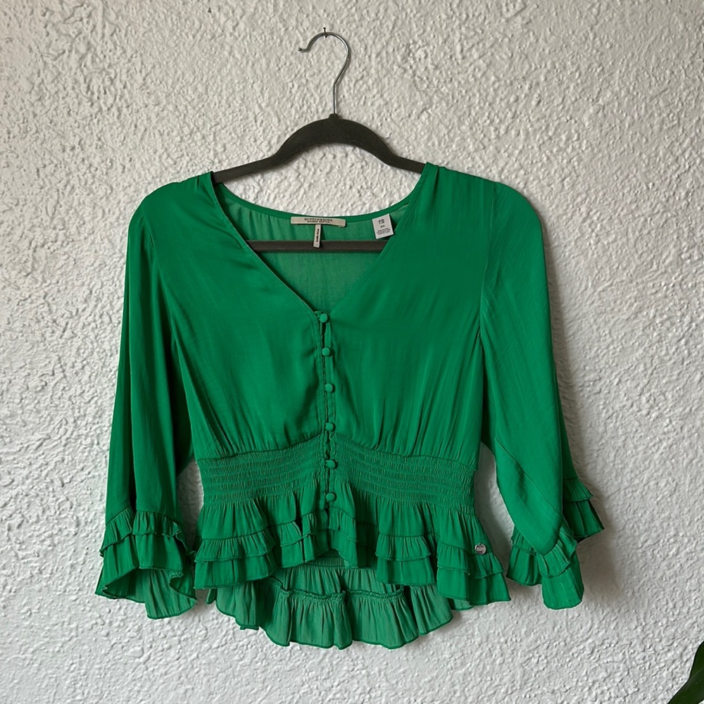 Scotch & Soda Green Ruffle Top with Buttons